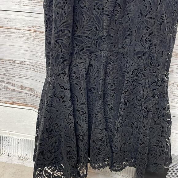 Monique Lhuillier Velvet Ruffle Hem Midi Dress Black Size 12 - Picture 6 of 8